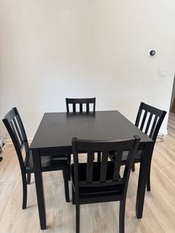 Black Wood Dining Table Set with 4 Chairs