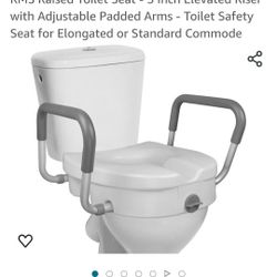 RMS Raised Toilet Seat - 5 Inch Elevated Riser with Adjustable Padded Arms - Toilet Safety Seat