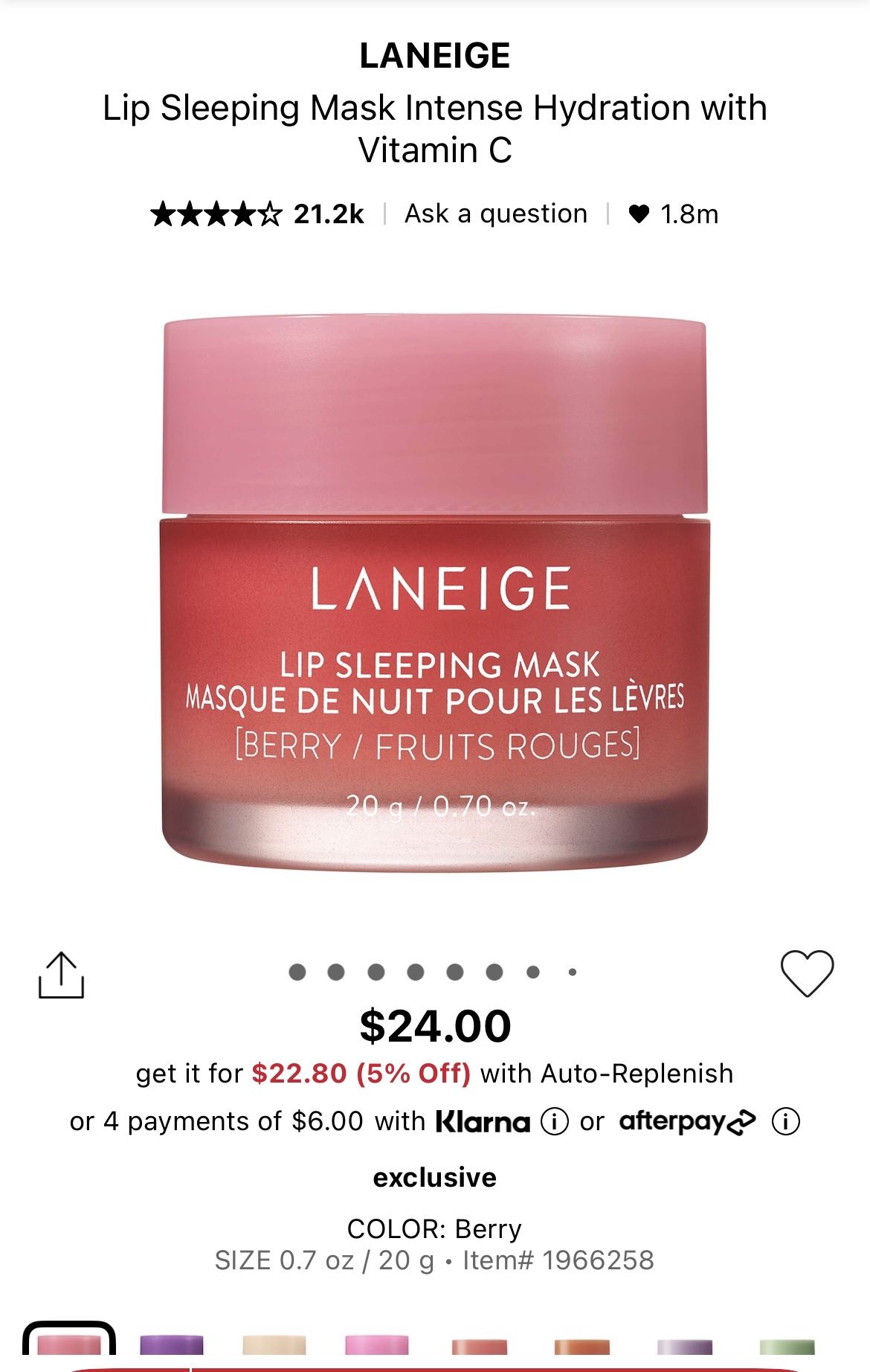 LANEIGE Lip Sleeping Mask Intense Hydration with Vitamin C