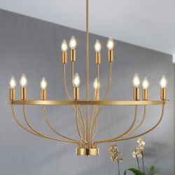 Brand new Grand Floral Art Modern Large Gold Chandelier，Vintage Rustic Golden Chandelier for Dining Room, Kitchen, Living Room Wedding Window Home
