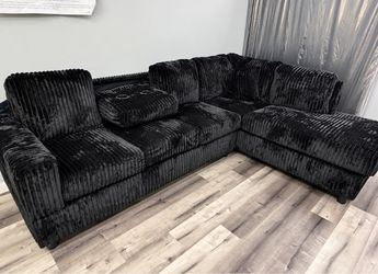 (NEW IN BOX) Black Cord Sectional With Cup Holder  -FINANCE AVAILABLE