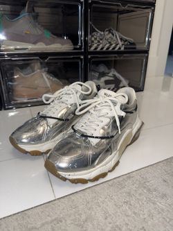 VALENTINO GARAVANI Metallic Calfskin Paint Splatter Bounce Sneakers