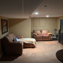 Lane premium tan Leather Manuel Recliner Sofa And Loveseat 