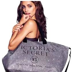 Victoria Secret Fashion show Silver Glitter Weekender Duffel Tote Bag Strap