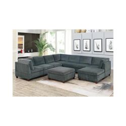 Brand New Grey Super Plush Chenille Modular Sectional Sofa w Ottoman