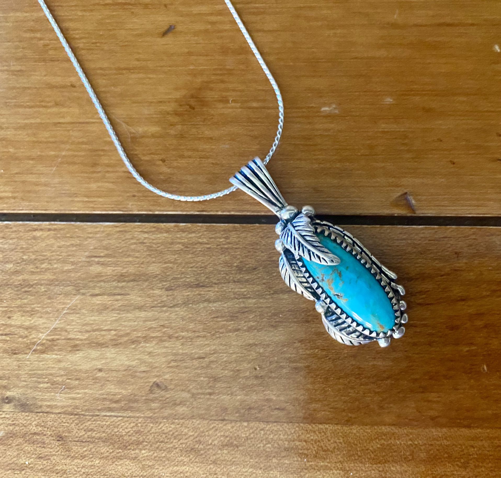 Carol Feeley Sterling Silver Turquoise Pendant and Adjustable Sterling Necklace