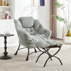 Light Green Foldable Lazy Chair & Ottoman w/ Corduroy Fabric [NEW] **Retails for $150 