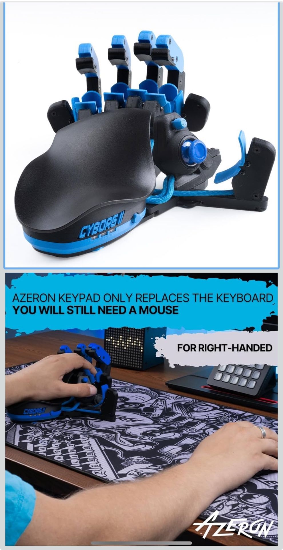 AZERON Gaming Keypad – Programmable One Handed Keyboard for PC Gaming, Hall Effect Joystick and 30 Programmable Keys, 3D Printed Keypad for Righties (