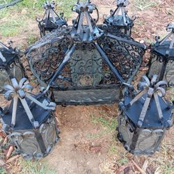 Vint.
Age spanish revival rot iron seven ceiling lamp chandelier swag