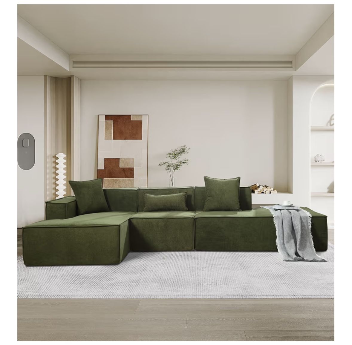 Modern/minimalist Green Modular L-Shaped Sofa/couch  – 130” Left-Facing