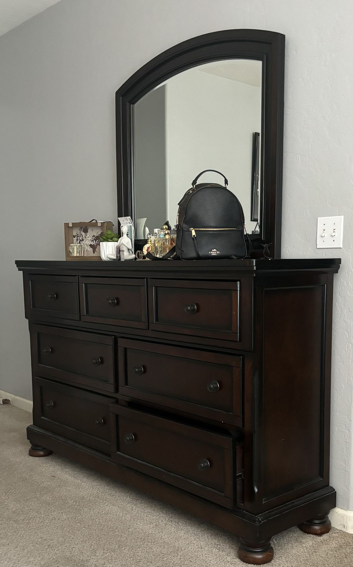 Dresser, Mirror, Two Side Tables 