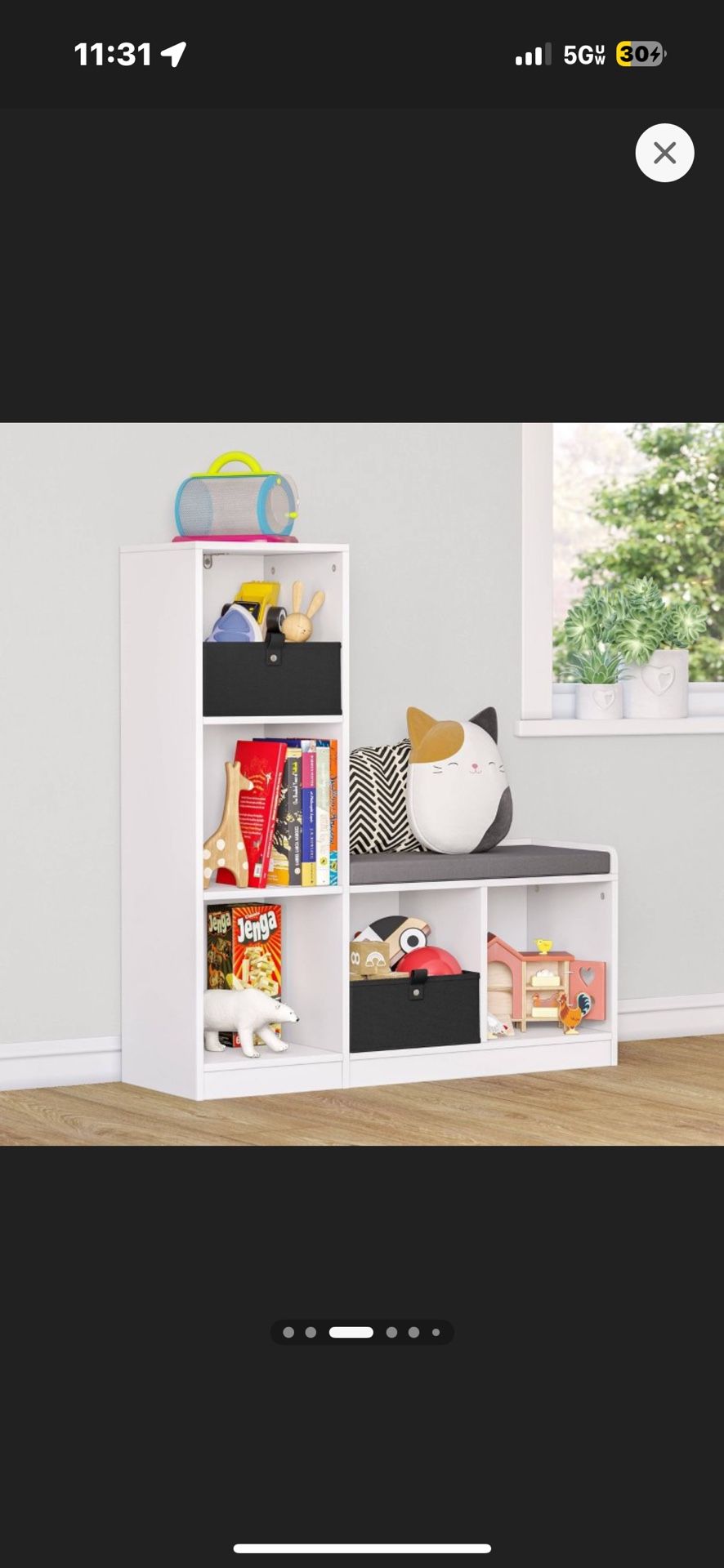 RiverRidge Kids' Cubby Storage Organizer Bench with 5 Toy Storage Shelves and Cushioned Seat White: Bookshelf with Bench Seat, MDF