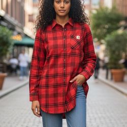 NEW Carhartt Flannel Women’s Medium Tunic Shirt Red Plaid NWT