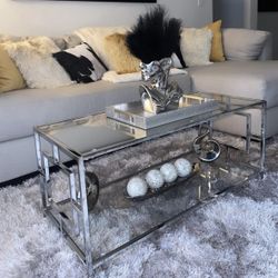 Chrome Coffee Table with Glass Shelf