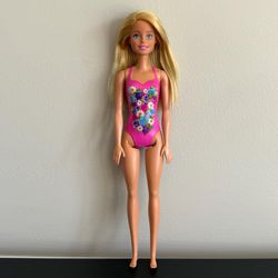 Barbie Doll Pink Floral Bathing Suit Swim Summer Tropical Hawaiian Flowers 11in