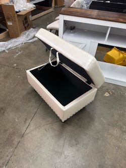 Faux Leather Storage Ottoman Living Room