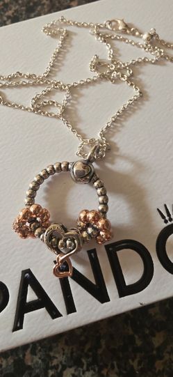 Pandora Circle Charm Necklace with Heart Charms
