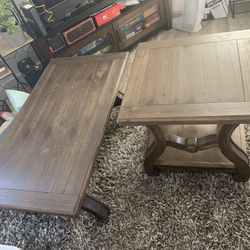 Matching Brown Wood Coffee Table And End Table