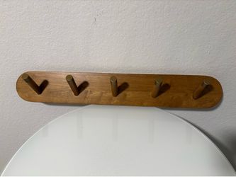 West Elm Teak Wood 5 Peg Rack Gold Tips