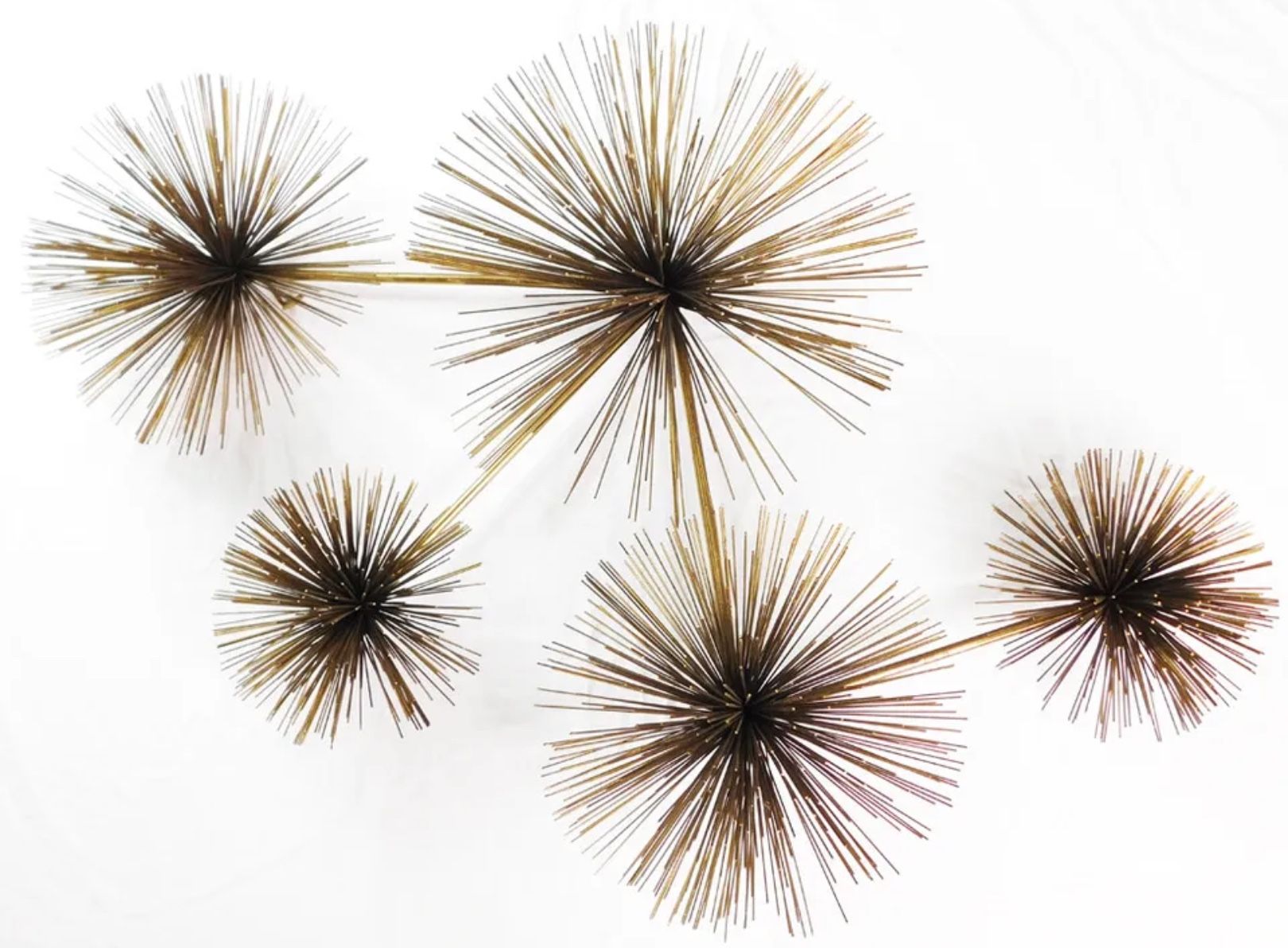 1979 Curtis Jere Pom Pom Sea Urchin Brass Wall Sculpture Mid-Century