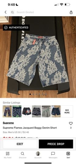 Supreme Flame Jacquard Baggy Denim Jean Shorts for Sale in