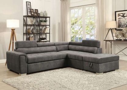 Brand New Gray Sectional with Sleeper and Ottoman