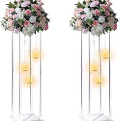 Simprefine Clear Acrylic Vases Flower Stands With Hanging Tealight Globes Set Of 2