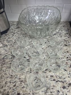 Vintage Pressed Glass Punch Bowl Set