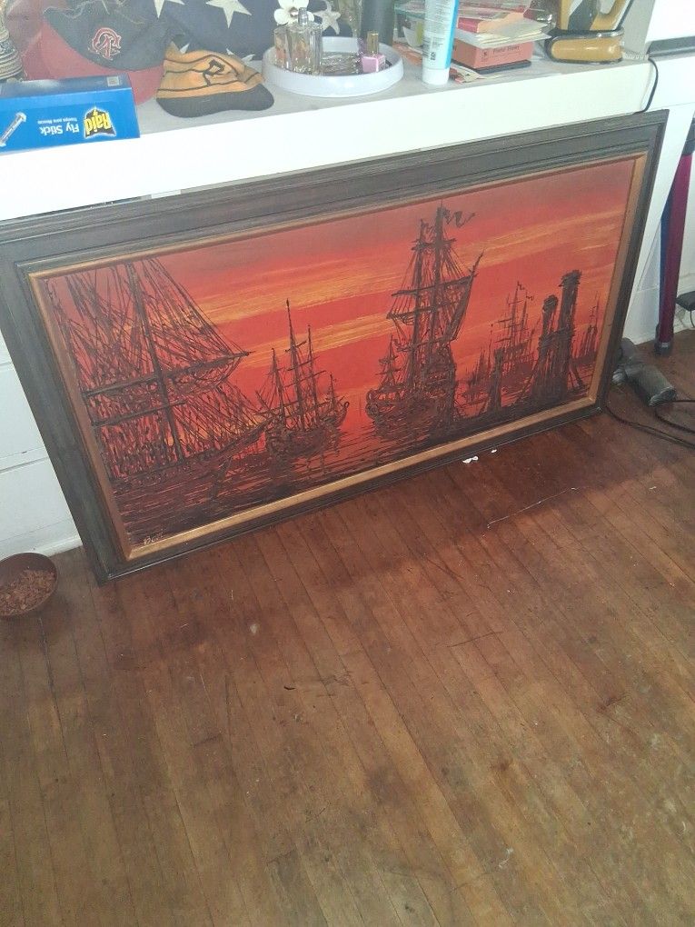VINTAGE PIRATE SHIP PAINTING