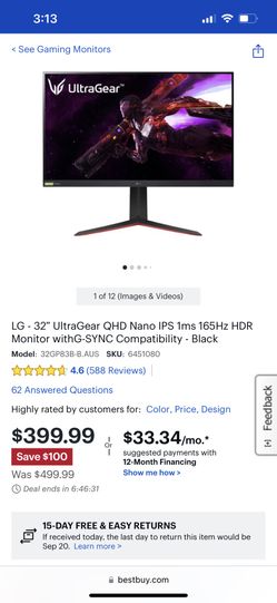 32” LG Ultragear Gaming Monitor 144hz