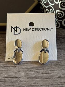 Silver Tone Double Oval Clip-on Earrings