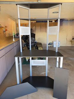 Modern Tall Workstation Desk w/ Shelving – Unique Space-Saving Design!