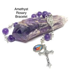 Amethyst Genuine  Stone Handmade Rosary Bracelet