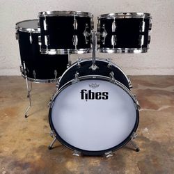 Vintage Fibes Four Piece Drum Kit Set Drumset Black Faux “Fivel” Wrap