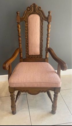Vintage Wood Carved Arm Throne Chair