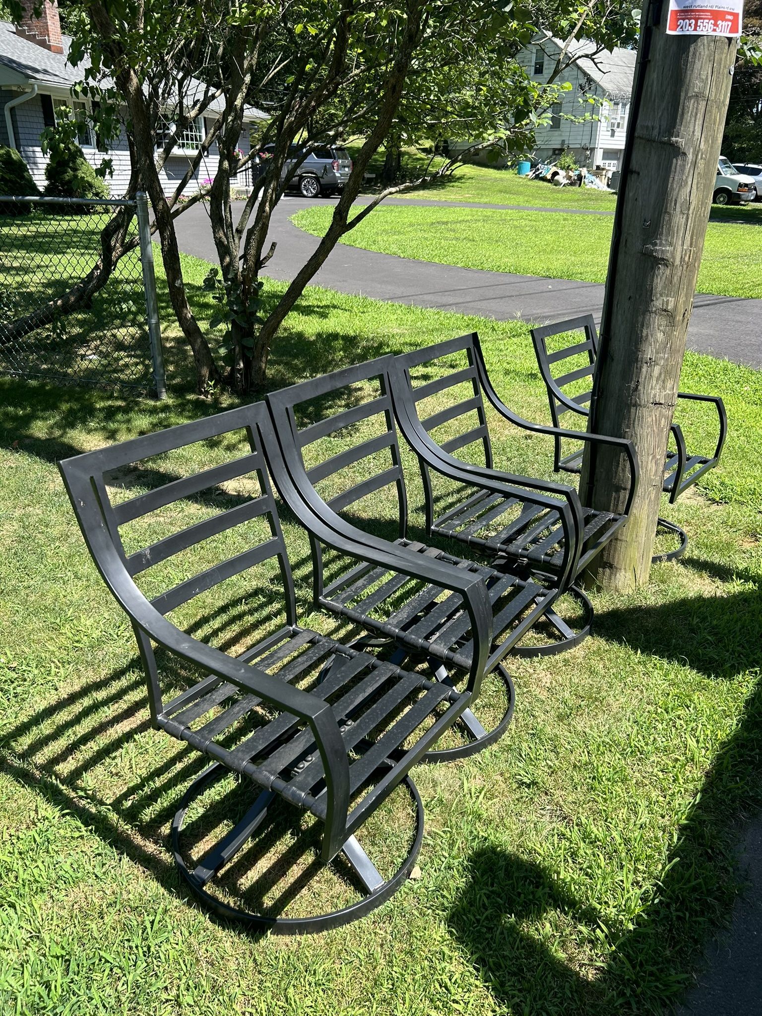 2 Metal Swivel  Outside Or  Patio Chairs Nylon Seating Area 