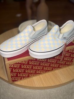 Blue and white checkered vans