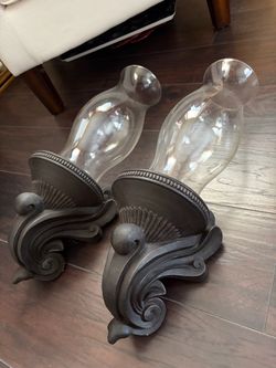 Pair of Wall Sconce Hurricane Candle Holders