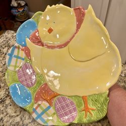 Cute Large Chick and Eggs Ceramic Easter Platter