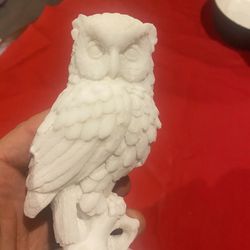 Vintage Carved White Alabaster Owl Figurine A.Santini. Made In Italy.