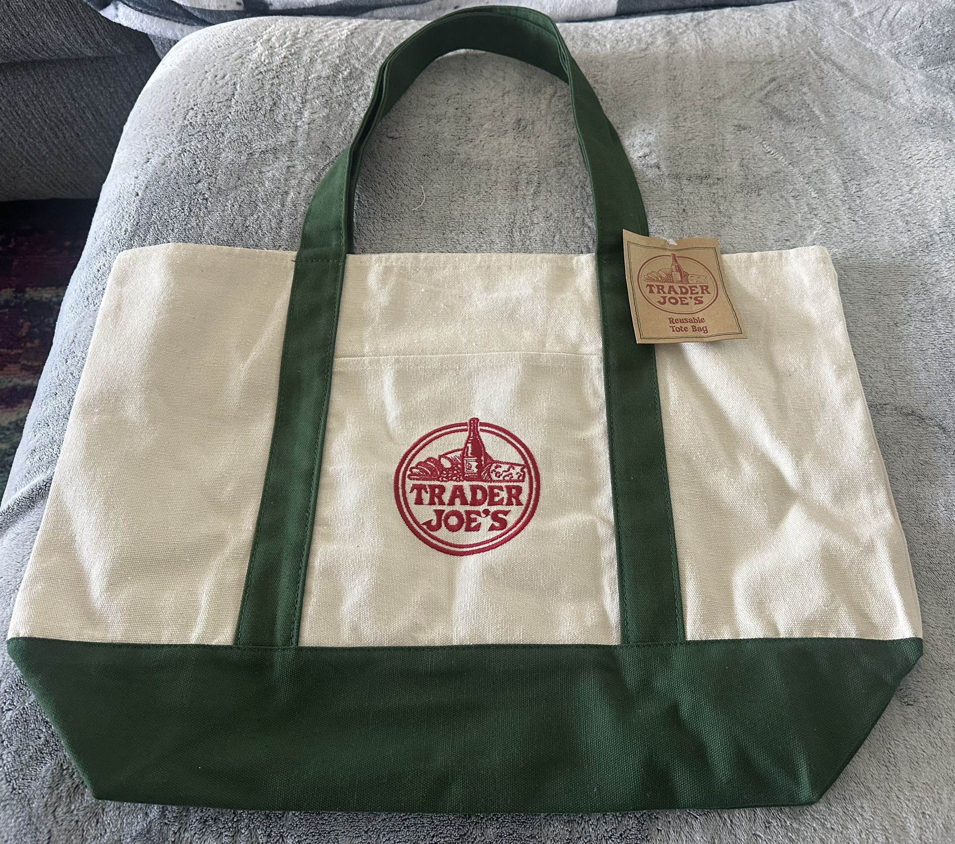 Trader Joe’s Canvas Tote Bag Reusable Green Natural Grocery Shopping