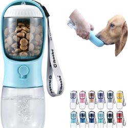 Dog Water Bottle with Food Container, Travel Puppy Water Bowl, Portable Pet Dispenser, Cat Walking and Hiking Dog Gift 