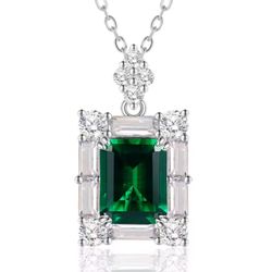 Emerald Necklace Pendant- 5 Carats Halo Design Lab-Created May Gem Birthstone 