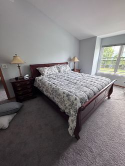 Solid cherry king sleigh bedroom set