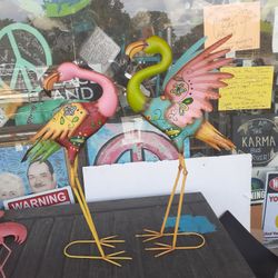 Your Choice Of Either Freestanding Colorful Metal Flamingo Garden Decor Sold Individually $55 Each
