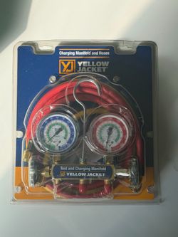 YELLOW JACKET Manifold Gauge: 2 Valves, 1 Hoses, Series 41, 3 1/8 in Gauge, For R-134A/R-22