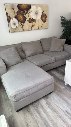 Sectional Grey Natural Fabric 94 “ 2 Piece L-Shaped Sectional with right Arm Facing Corner Chaise | Track Arms