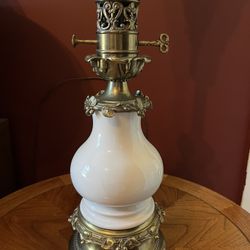 Vintage Stiffel Brass Table Lamp Ivory Enamel Ball 30" Tall