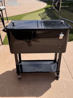 Black Rolling Patio Cooler Cart
