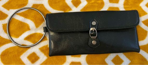 Vintage Victoria's Secret Black Wristlet Clutch Buckle Closure, Pink Lining